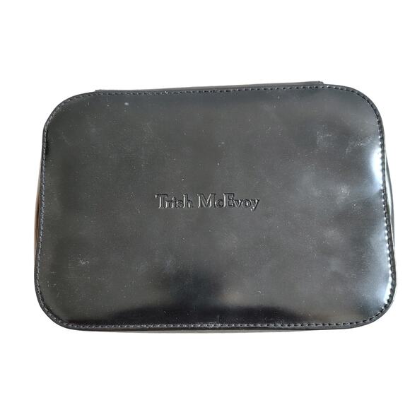 Trish McEvoy Black Patent Makeup Planner Bag Case Zip Around Closure Travel - Picture 1 of 7